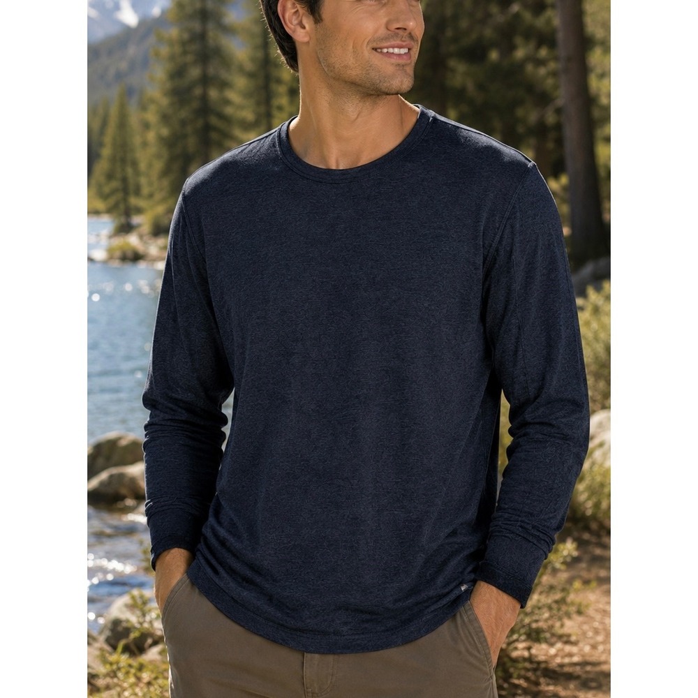 Banana Republic Navy Long Sleeve Cotton Tee XL Crewneck Heathered Essential